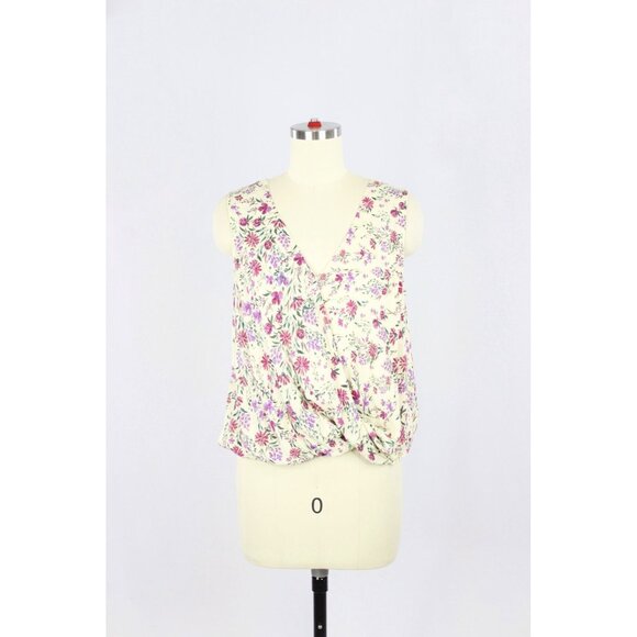 VELVET GRAHAM & SPENCER Yellow Floral Challis Draped Surplice Blouse, Size S - Picture 1 of 10